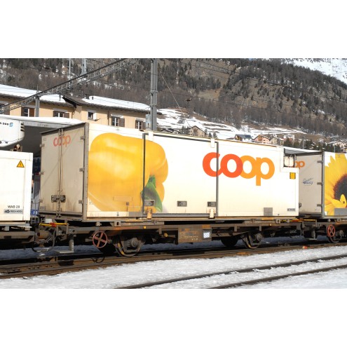 Bemo 9469119 - RhB Lb-v 7879 Tragwagen mit Coop-Container "Paprika"