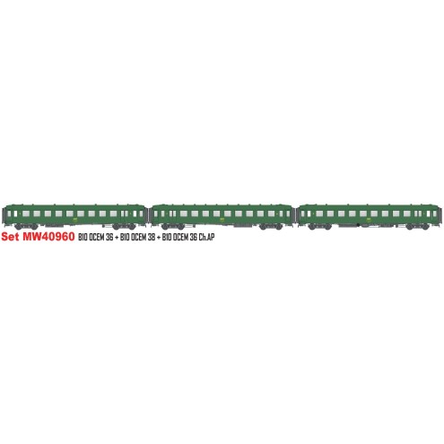 LS Models MW40960 - 3er Set Personenwagen OCEM SNCF, Ep.IVa