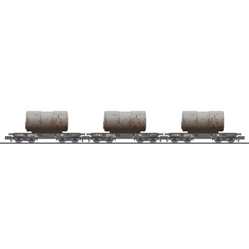 Liliput 260175 - 3-tlg. Set, 4-achs. Schwerlastwagen, Rlmmp 650, DB, Beladung Kessel, Ep.IV
