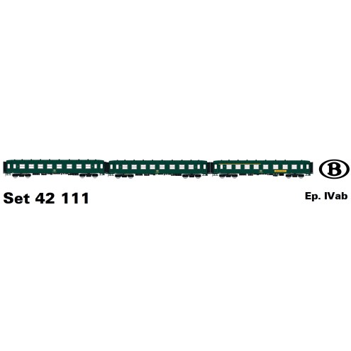 L. S. Models LS42111 - 3er Set Personenwagen I2 2x B8 (ex-A8)+A4R SNCB Ep. IVa-IV