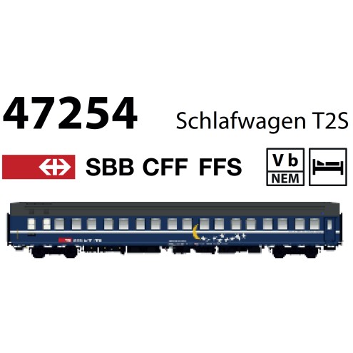 L. S. Models LS47254 - Schlafwagen WLAm (T2S) SBB, Mond u. Sterne Ep. Vb