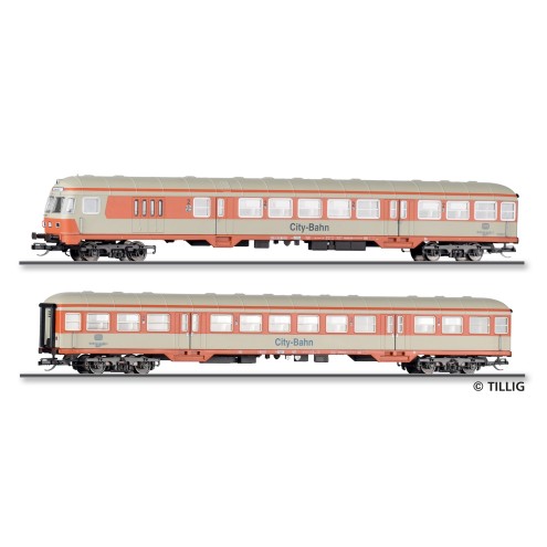 Tillig 01127 - Reisezugwagenset der DB in City-Bahn - Lackierung, bestehend aus einem Steuerwagen 2. Klasse BDnf 238 und einem Reisezugwagen