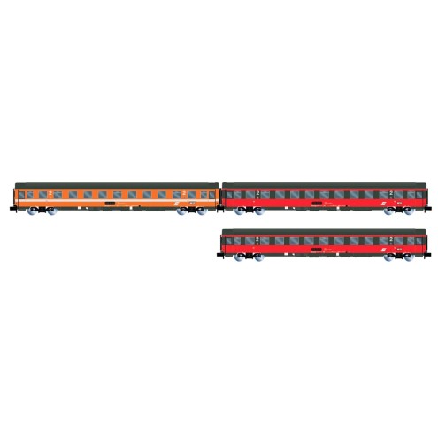Arnold HN4391 - EuroCity Mozart, 3-tlg. Set ÖBB 2. Klasse Reisezugwagen, Orange-Rot