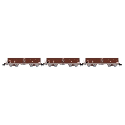 Arnold HN6563 - DR, 3-teiliges Set Selbstentladewagen der Bauart Fal-zz ohne Oberkasten, Braun