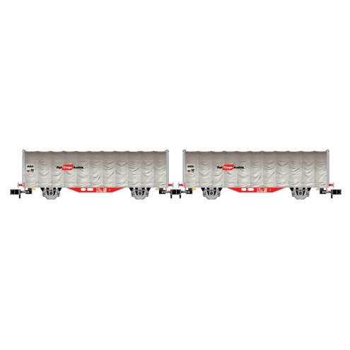 Arnold HN6697 - ÖBB, 2-tlg. Set zweiachsiger Schiebeplanenwagen der Bauart Kils, Rail Cargo Austria, Grau-Rot