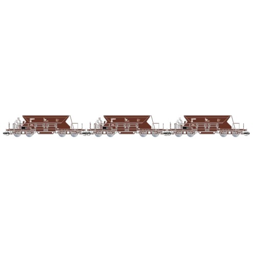 Arnold HN9746 - DR, dreiteiliges Set vierachsiger Selbstentladewag en der Bauart Fac125 mit niedrigen Wagenkastenauf