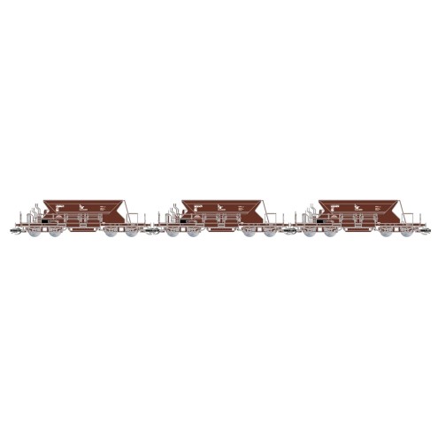 Arnold HN9747 - DR, dreiteiliges Set vierachsiger Selbstentladewagen de Bauart Fac125 mit hohen Wagenkastenaufbauten