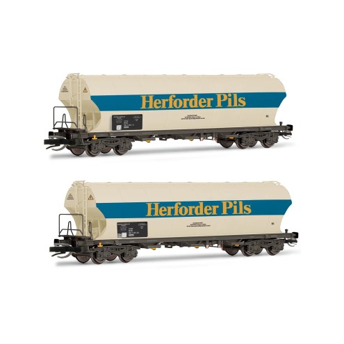 Arnold HN9749 - DB, zweiteiliges Set vierachsiger Getreidesilowagen Herforder Pils