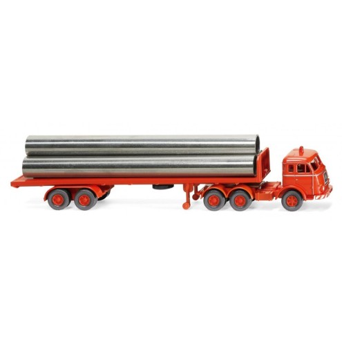 Wiking 055404 - Flachpritschensattelzug (Henschel) - leuchtrot